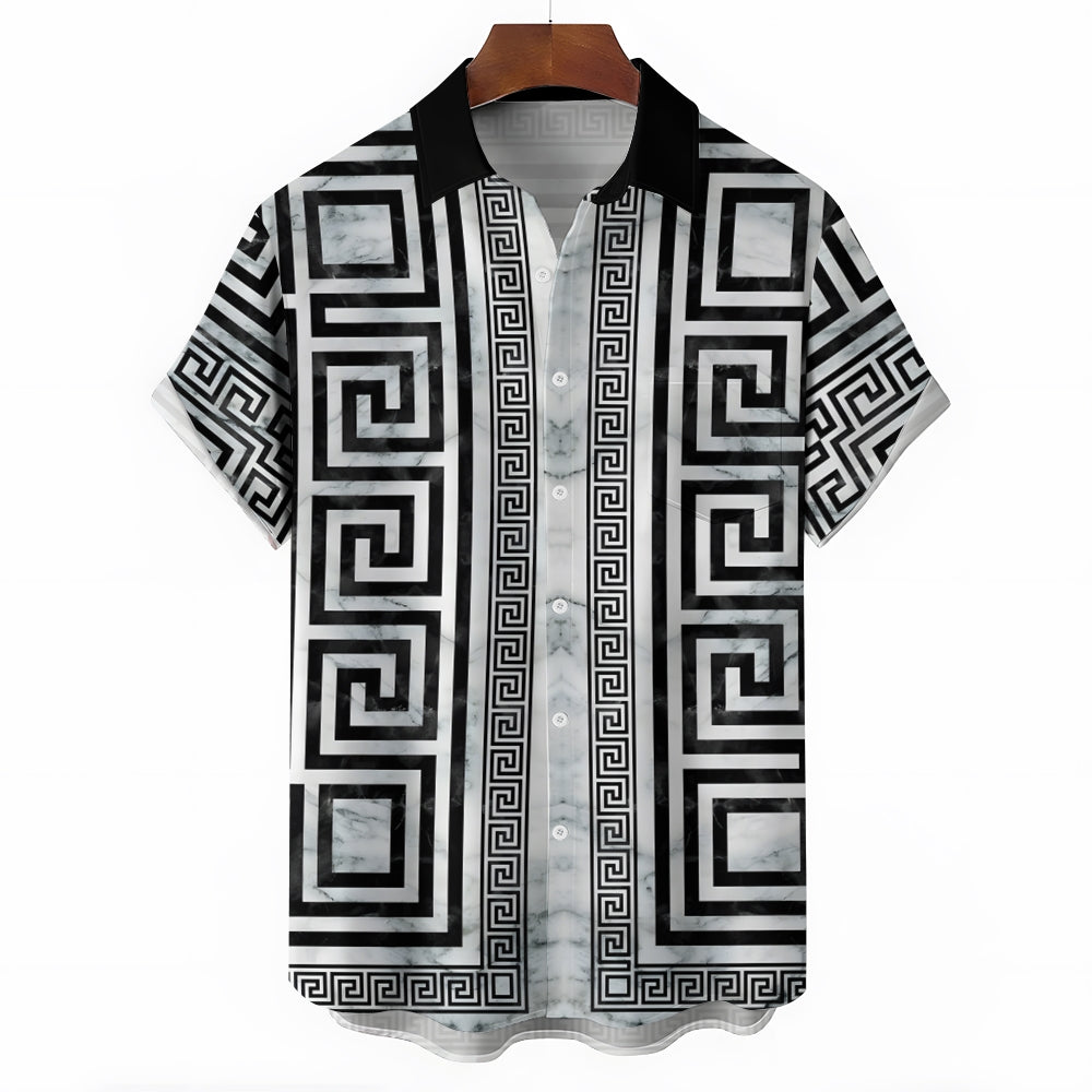 Classic Graphic Geometric Print Casual Short Sleeve Shirt 2404001500