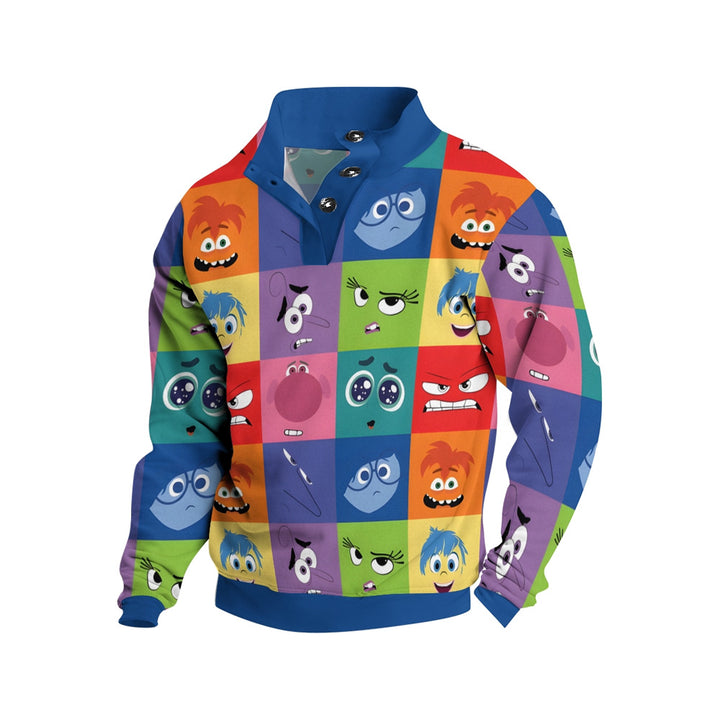 Cartoon Characters Button Printed Casual Long Sleeve Sweatshirt 2410003421