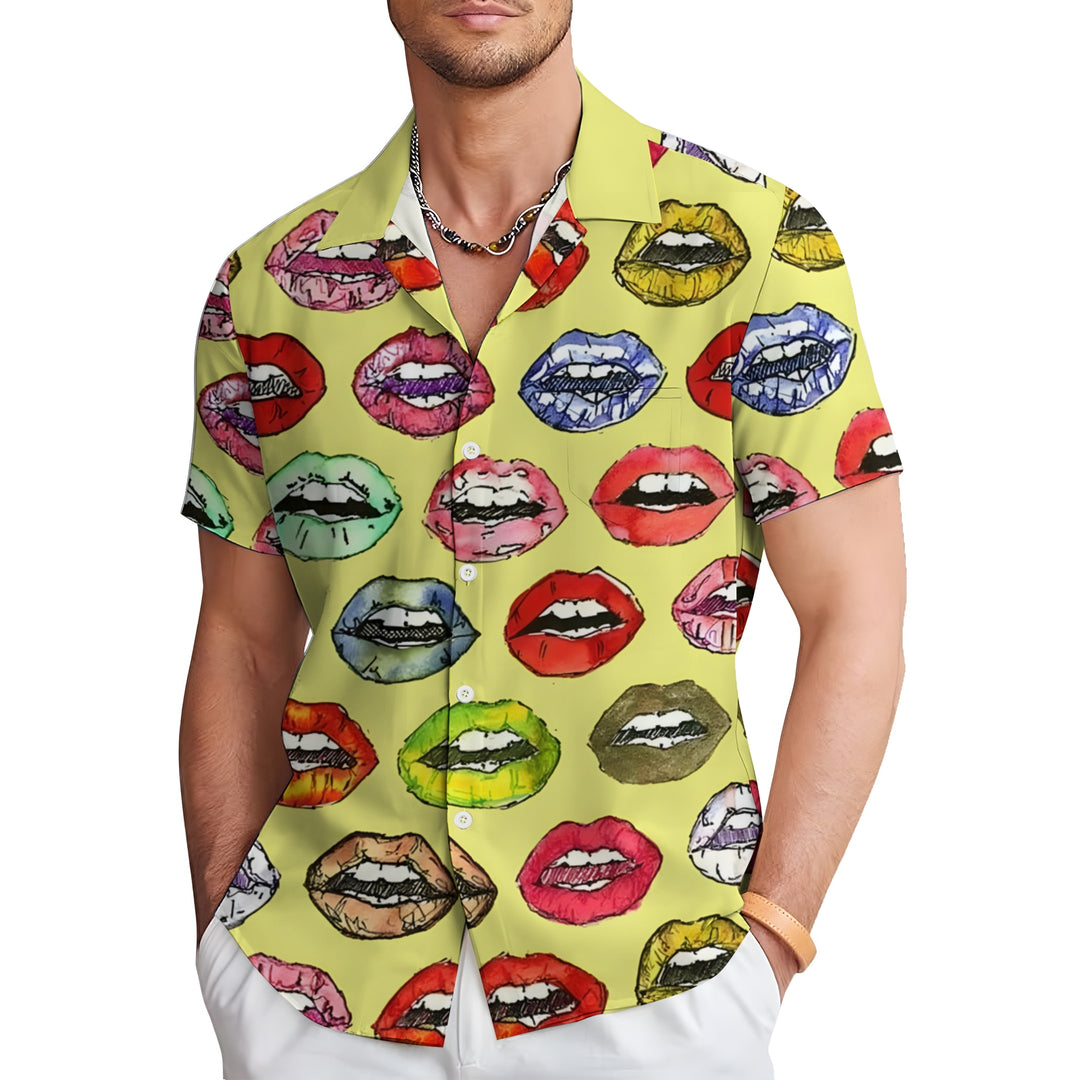 Men's Lip Art Print Short Sleeve Shirt 2403000480