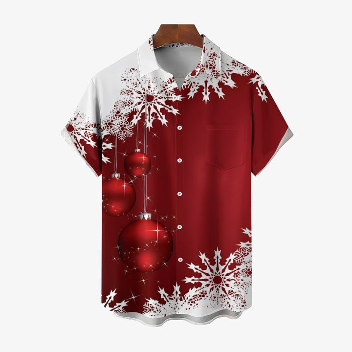 Men's Christmas Trendy Snowflake Graphic Print Short Sleeve Shirt