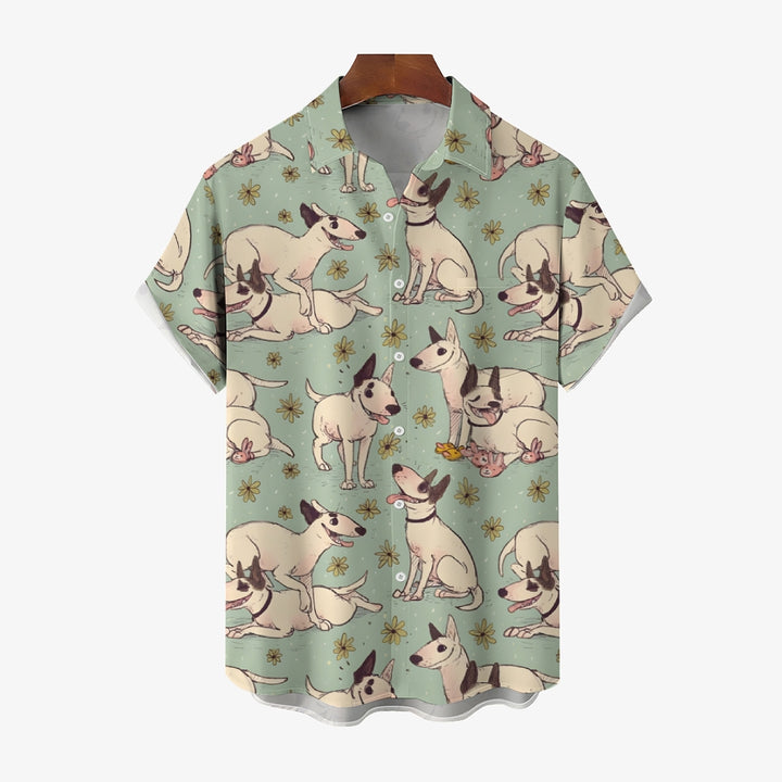 Puppy Cartoon Print Casual Large Size Short Sleeve Shirt 2407005318