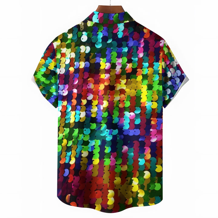 Men's Colorful Sequined Casual Short Sleeve Shirt 2409006227