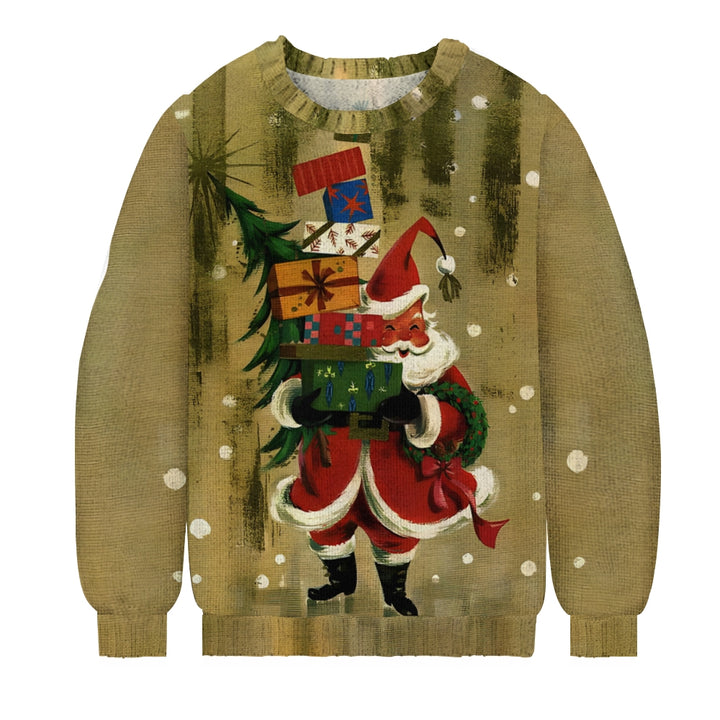 Santa's Gift Print Knitted Crewneck Sweater 2411010437