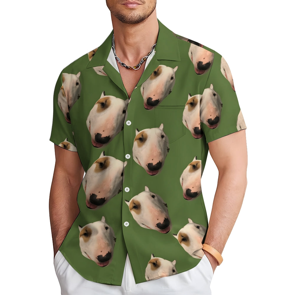 Bull Terrier Print Casual Oversized Short Sleeve Shirt 2407005536