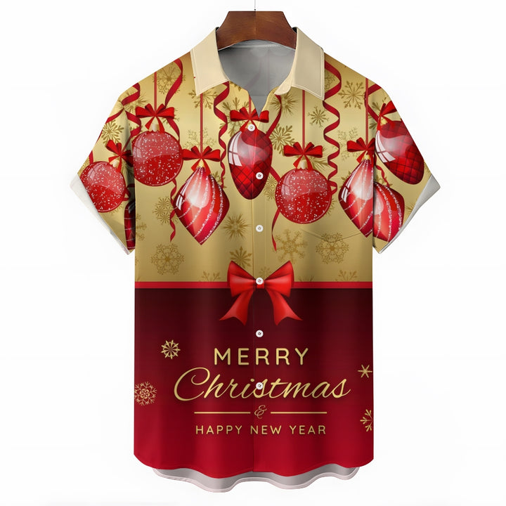 Merry Christmas Decorative Ribbons Print Short Sleeve Shirt 2412007989