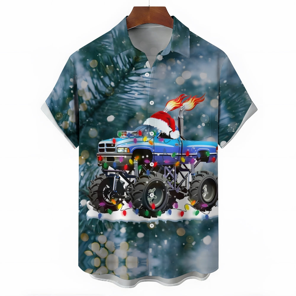 Truck Christmas Colored Lights Casual Short Sleeve Shirt 2408007723