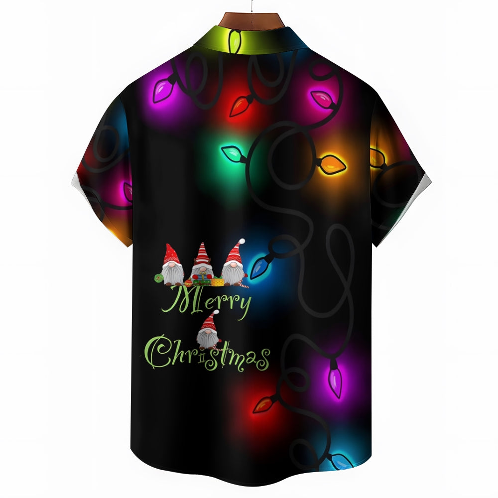 Merry Christmas Lantern Print Casual Short Sleeve Shirt 2412005340