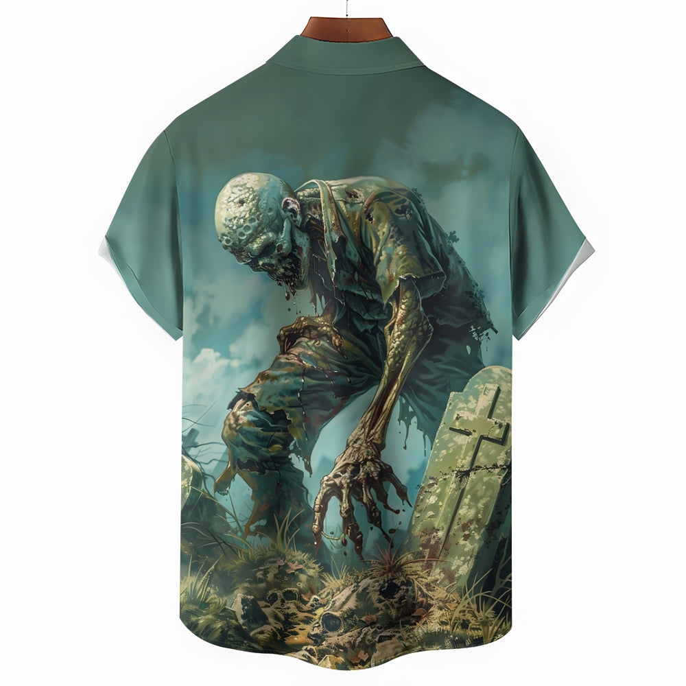 Halloween Horror Zombie Print Casual Short Sleeve Shirt 2408004470