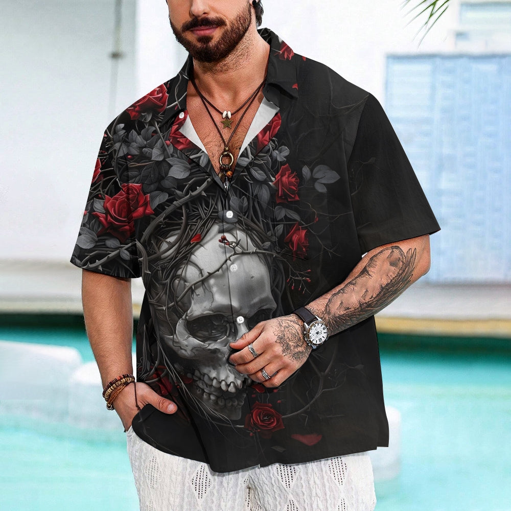 Skull and Roses Hawaiian Short Sleeve Shirt 2412008540