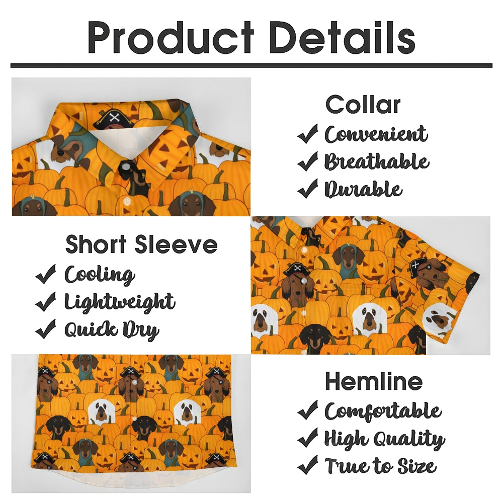 Halloween Pumpkin Puppy Print Short Sleeve Shirt 2408002274