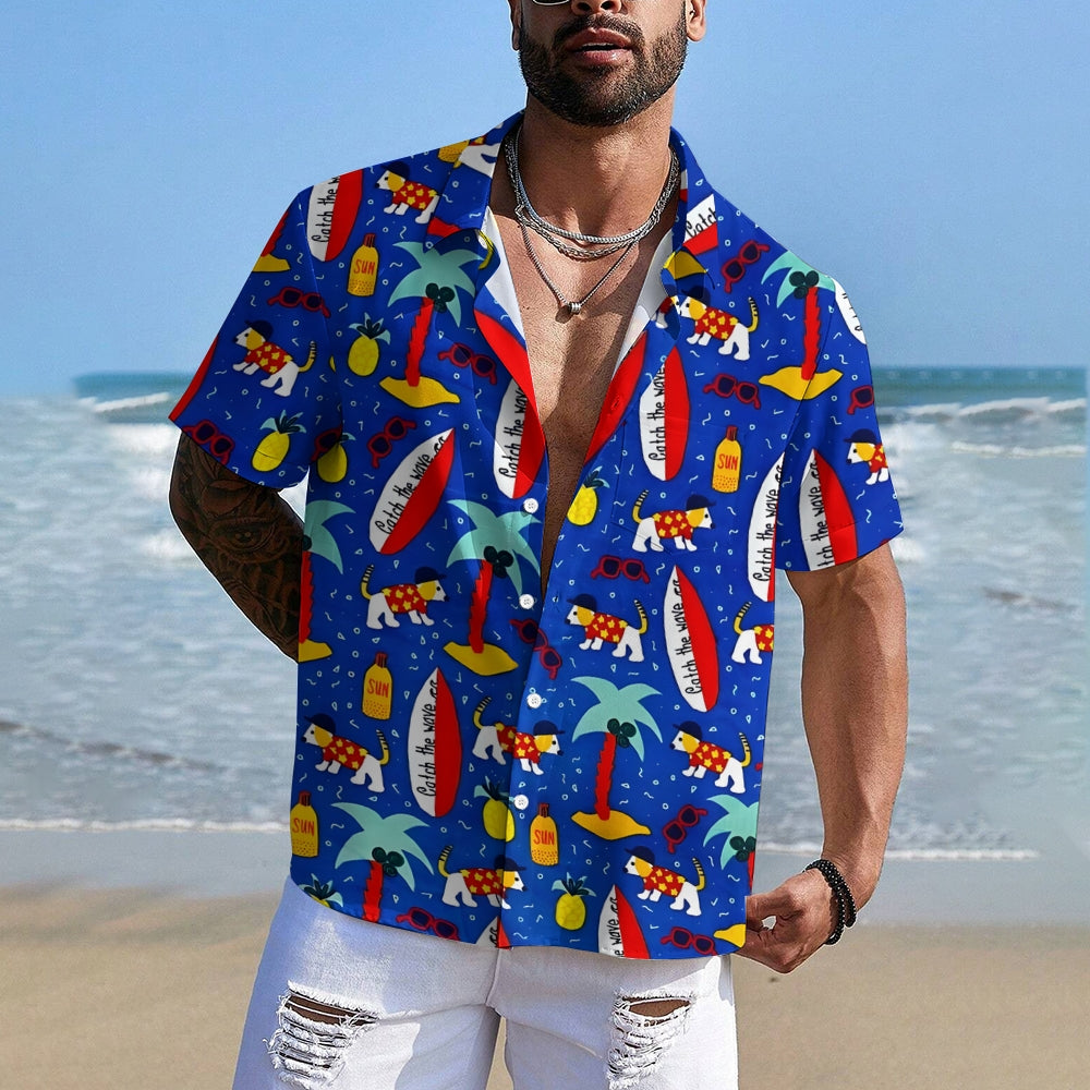 Men's Hawaiian Surfing Puppy Casual Short Sleeve Shirt 2410001953