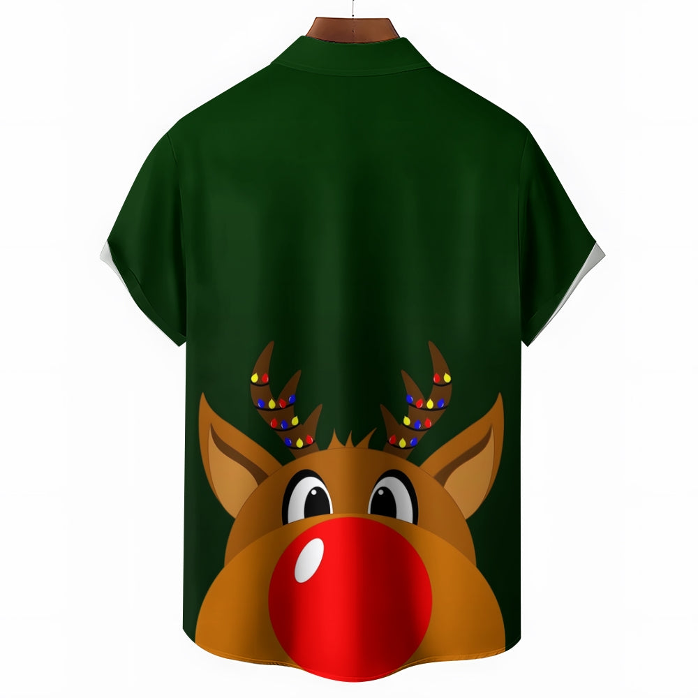 Christmas Elk Casual Short Sleeve Shirt 2409009578