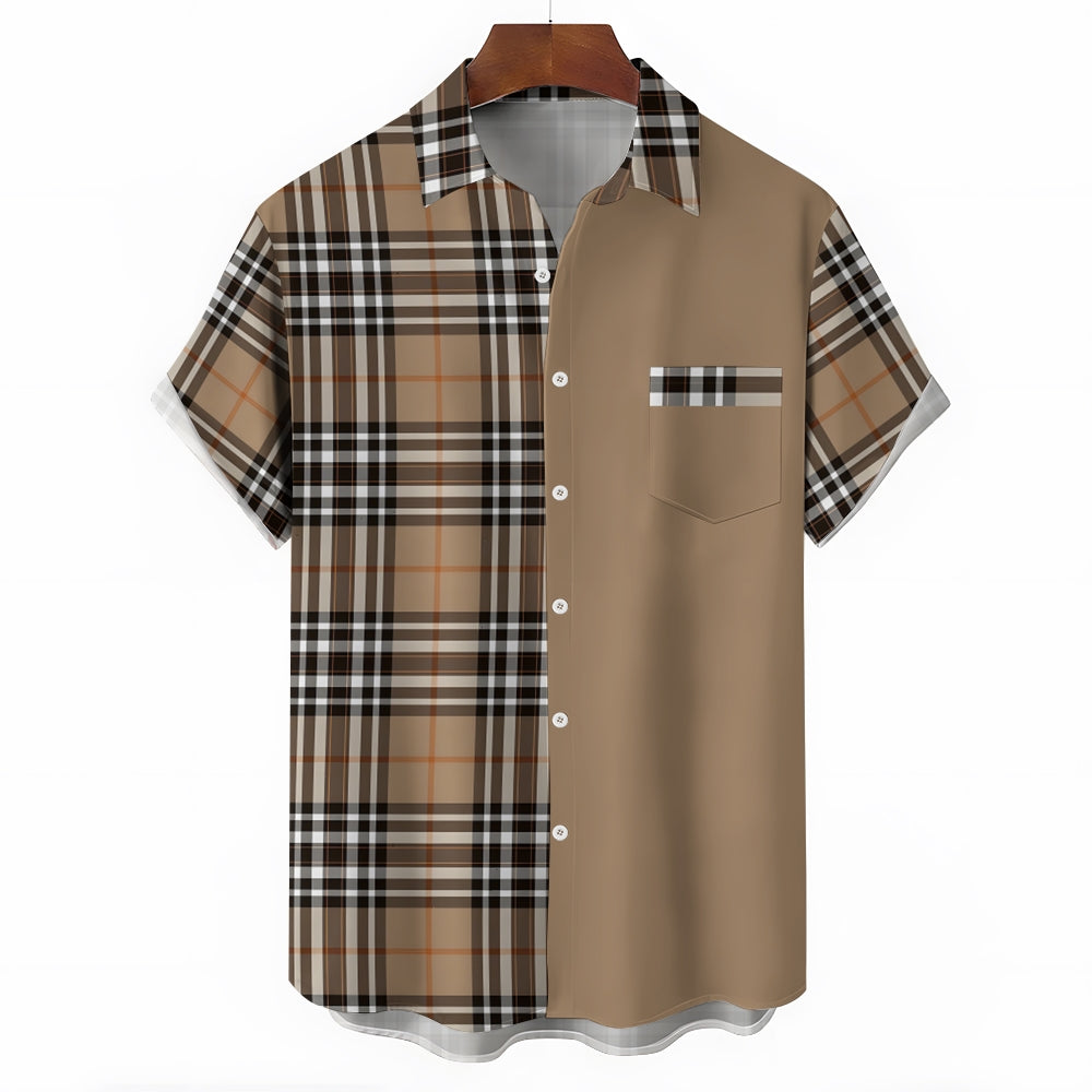 Classic Scottish Plaid Print Casual Short Sleeve Shirt 2404001310