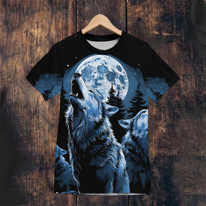 Howling Wolf Print Unisex T-Shirt 2408007705