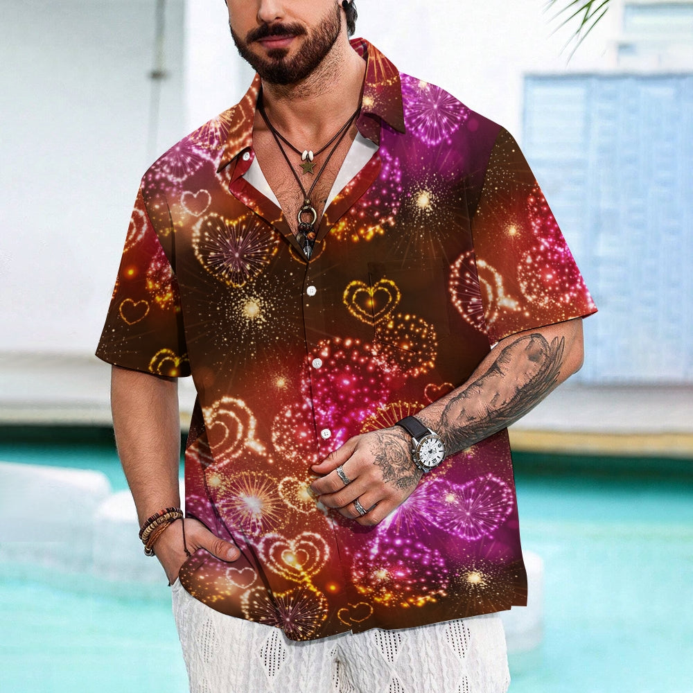 Holiday Love Fireworks Casual Short Sleeve Shirt 2408004489