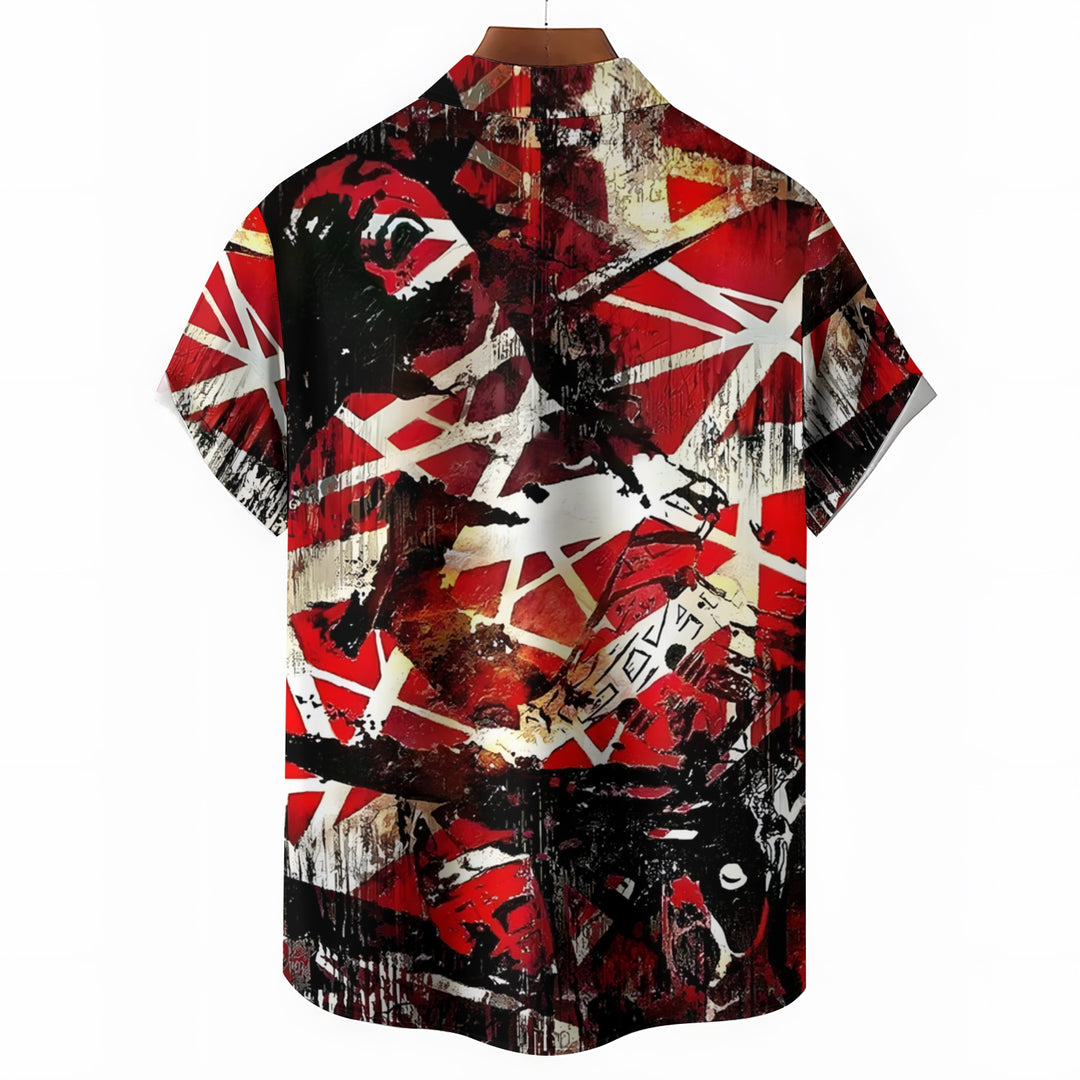 Retro Classic Electric Guitar Frankenstrat Casual Short Sleeve Shirt 2404000707