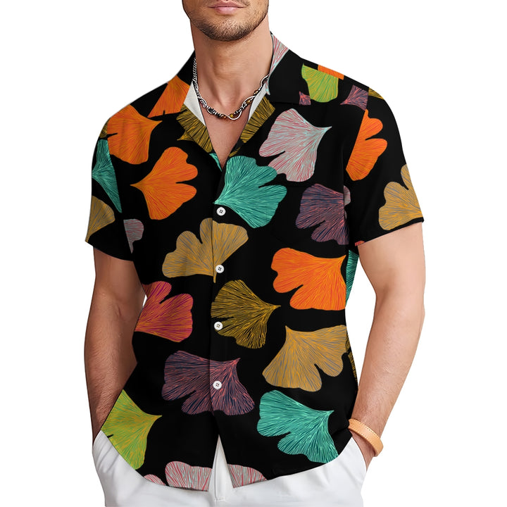 Colorful Ginkgo Leaf Art Print Casual Short Sleeve Shirt 2405002003