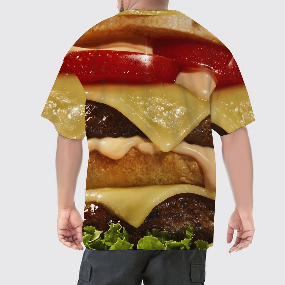 Delicious Burger Men's Large Size Printed Short Sleeve T-Shirt 2405000661