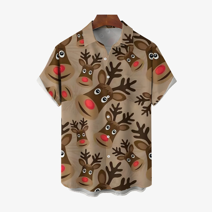 Christmas Elk Casual Short Sleeve Shirt 2409009576