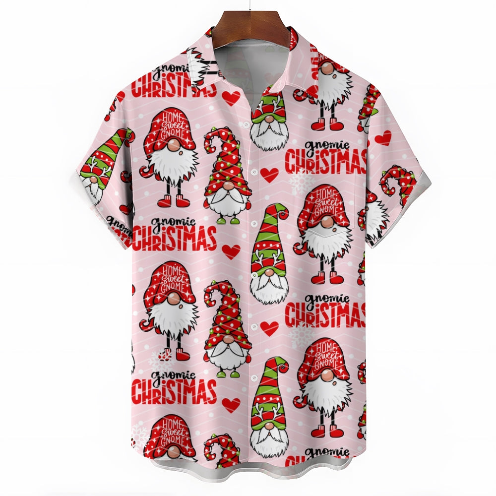 Christmas Gnome Print Casual Short Sleeve Shirt 2410006318