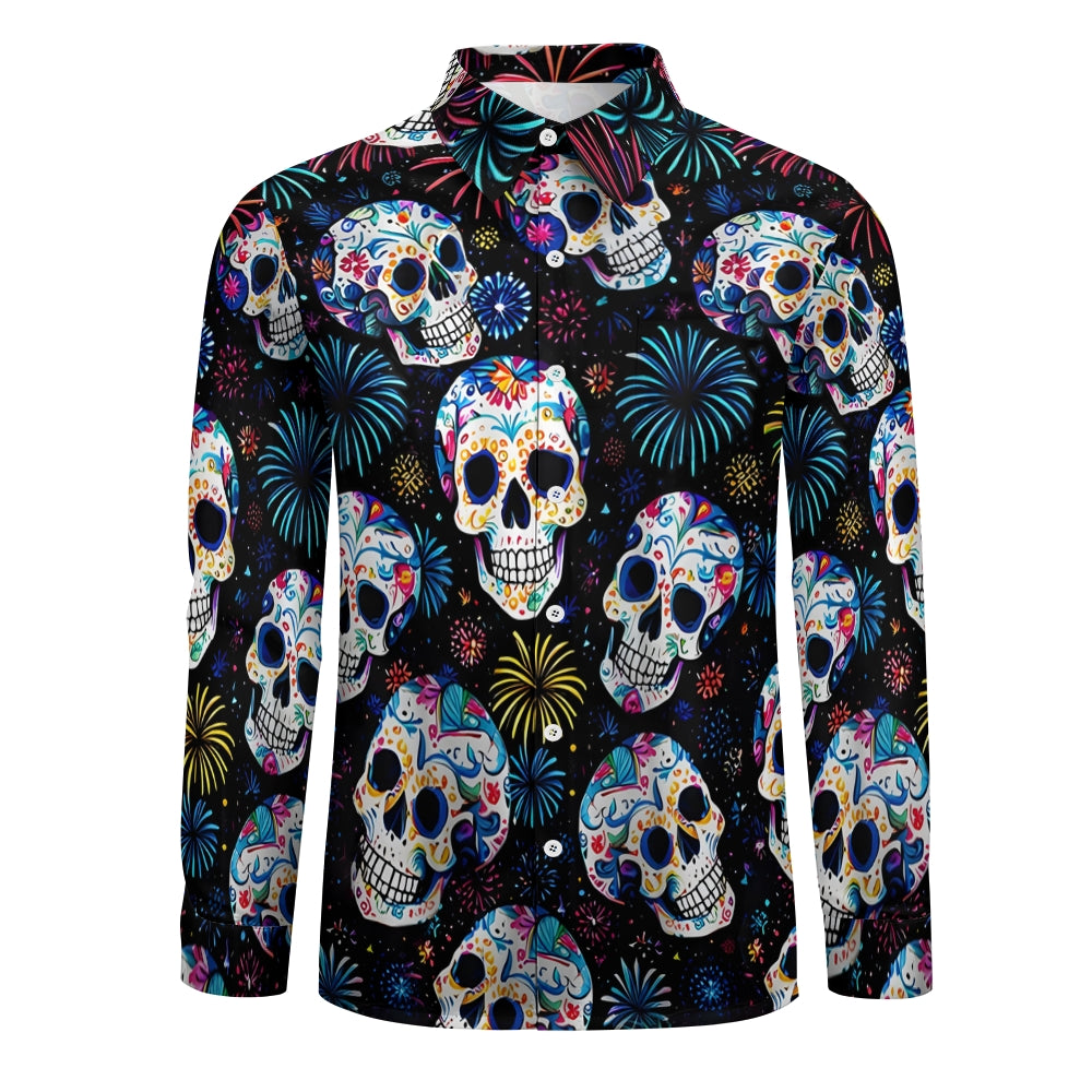 Men's Casual Mexican Culture Skull Printed Long Sleeve Shirt 2411002594