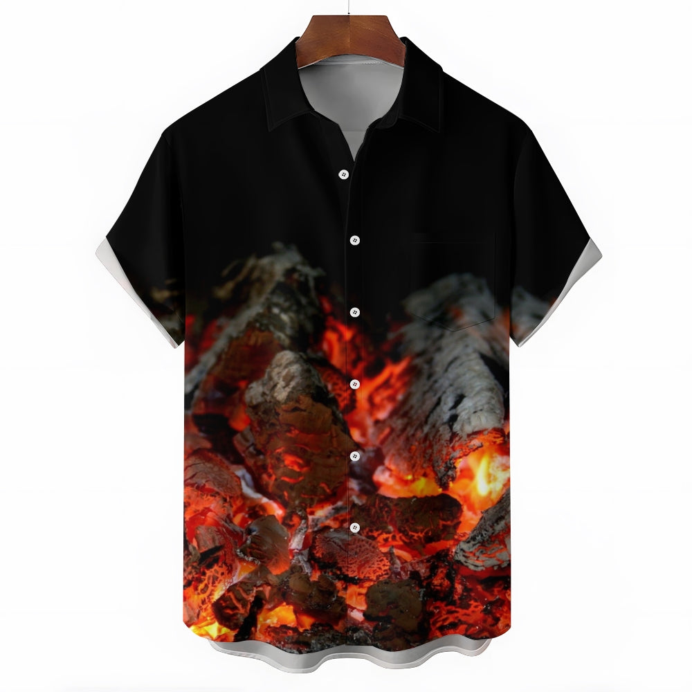 Fire Atmosphere Print Casual Short Sleeve Shirt 2408002719