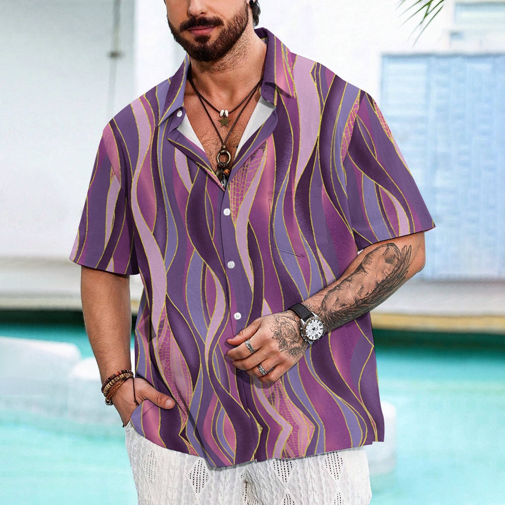 Curve Texture Print Casual Large Size Short Sleeve Shirt 2407001298