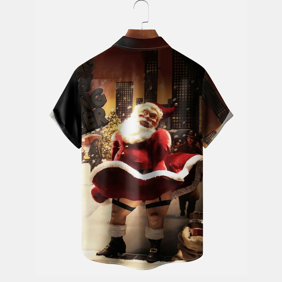 Christmas Sexy Santa Claus Chest Pocket Casual Shirt