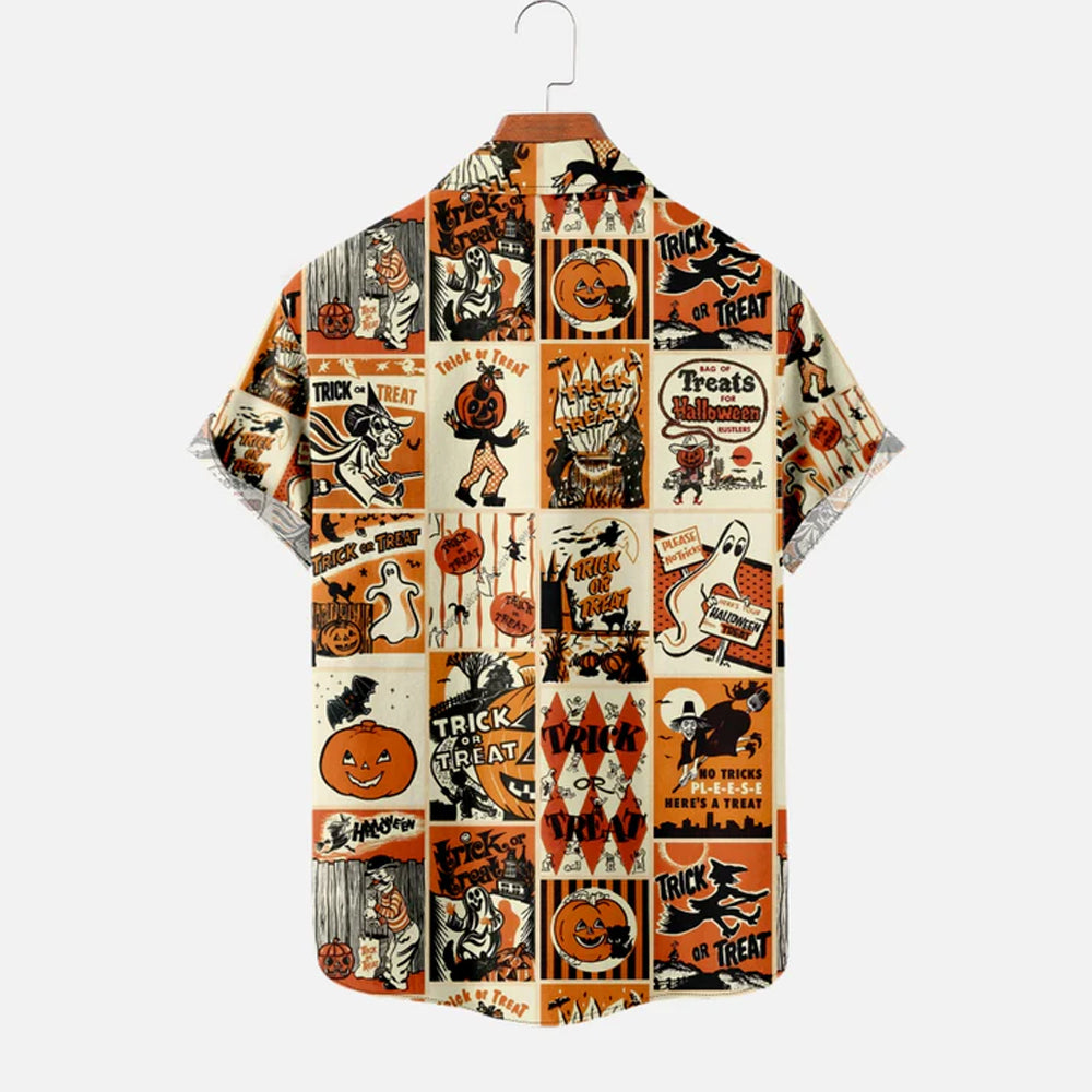 Men's Halloween Printed Casual Short Sleeve Shirt