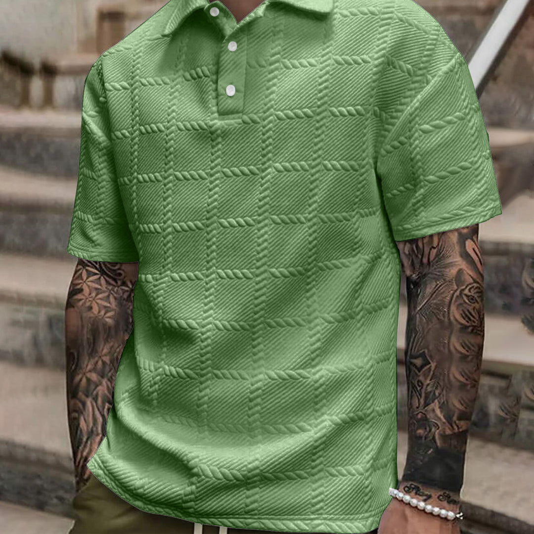 Men's Solid Color Textured Fabric Short-Sleeved Polo Shirt Shorts Suit