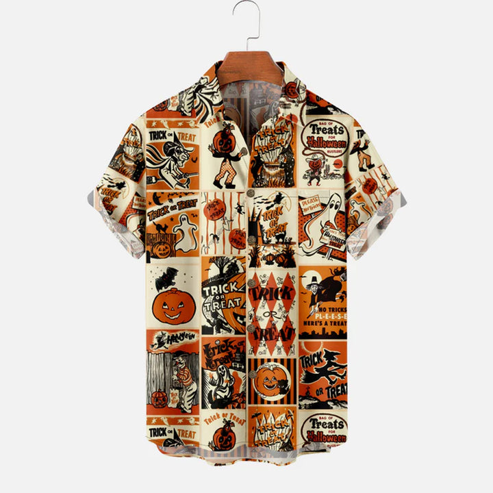 Men's Halloween Printed Casual Short Sleeve Shirt