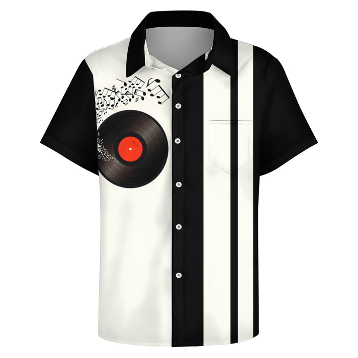 Men'Music Vinyl Record Print Plus Size Bowling Shirt Short Sleeve Shirt 2404000647