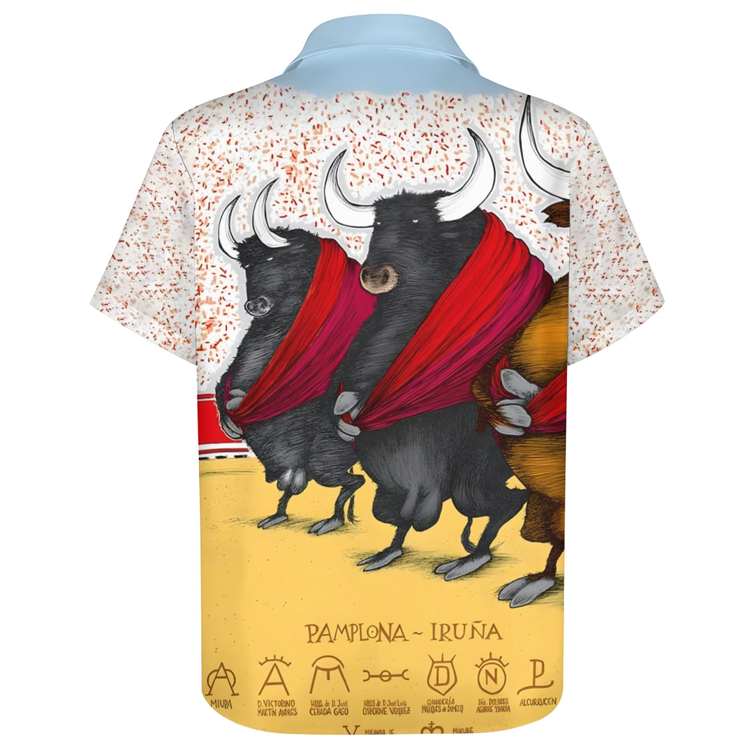 Men's Bullfighting Theme Casual Short Sleeve Shirt 2403000719