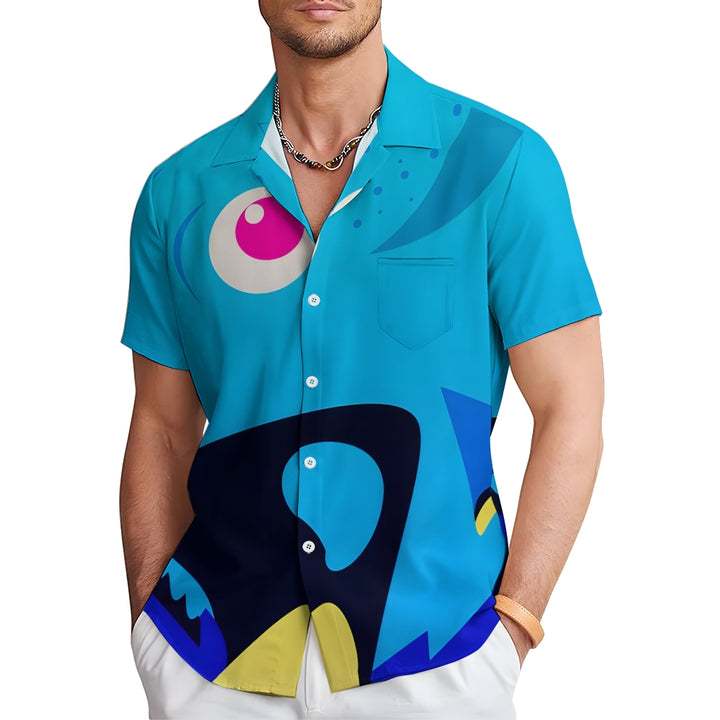 Men's Cartoon Blue Tang Casual Short Sleeve Shirt 2410007933