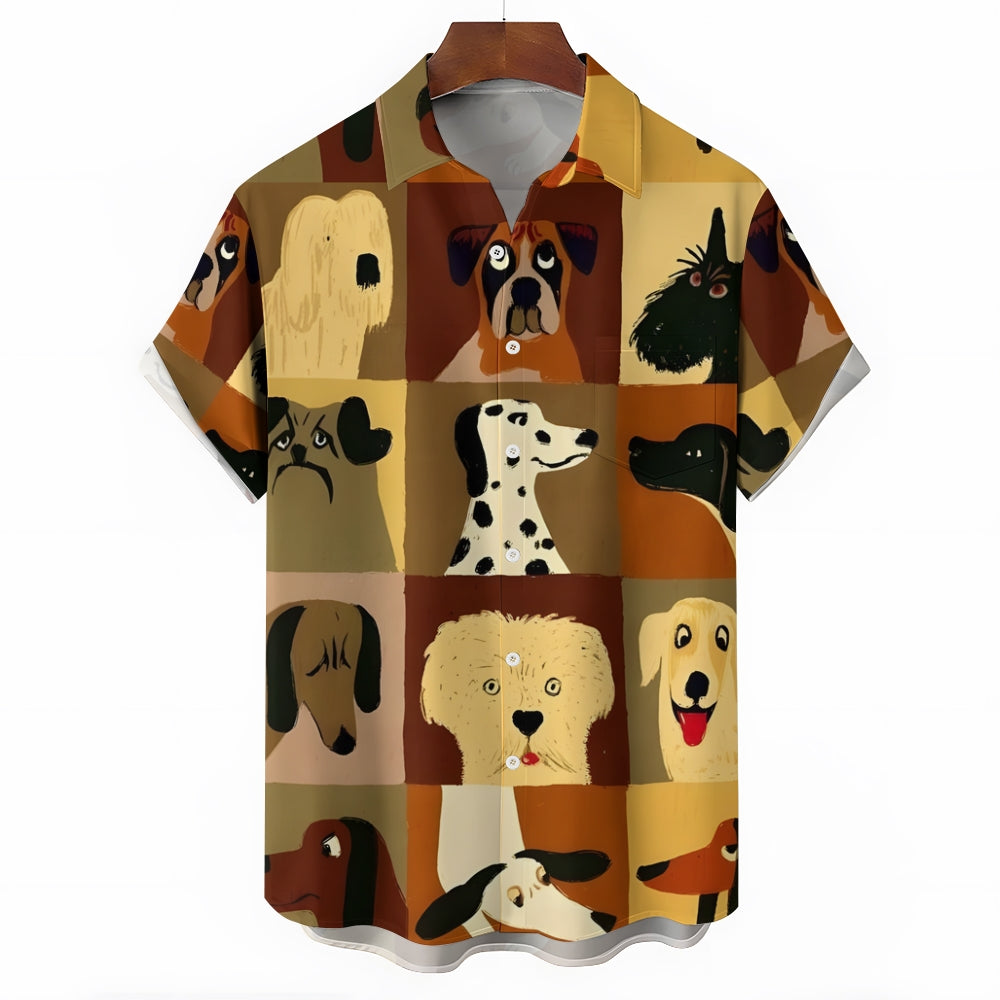 Dogs Cartoon Casual Large Size Short Sleeve Shirt 2407004402