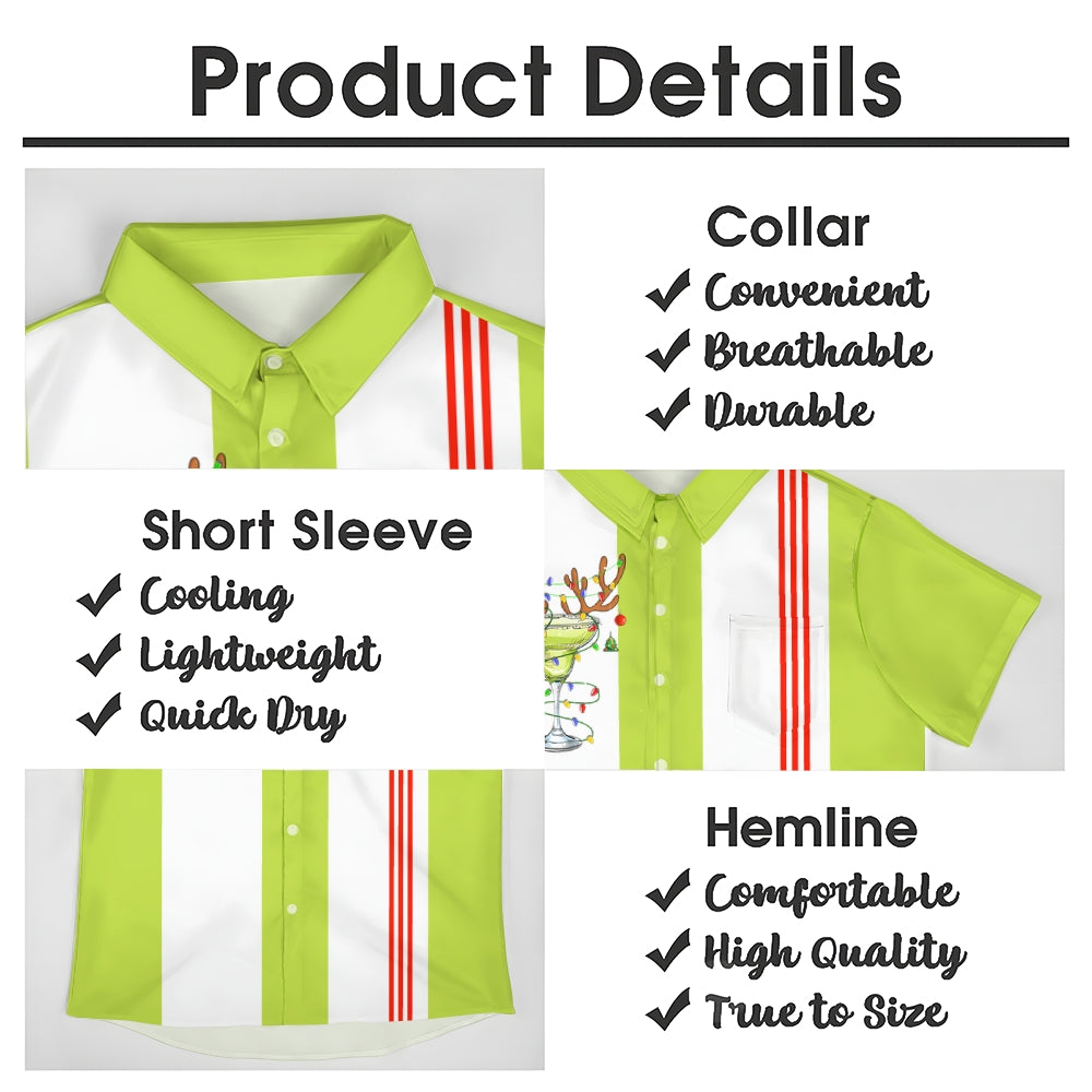 Christmas Cocktail Striped Bowling Short Sleeve Shirt 2411003969