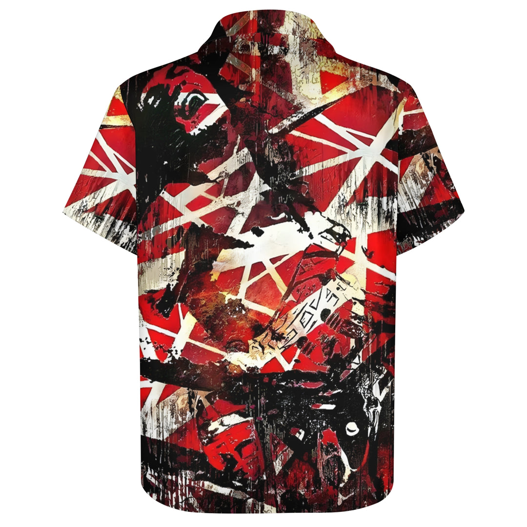 Retro Classic Electric Guitar Frankenstrat Casual Short Sleeve Shirt 2404000707