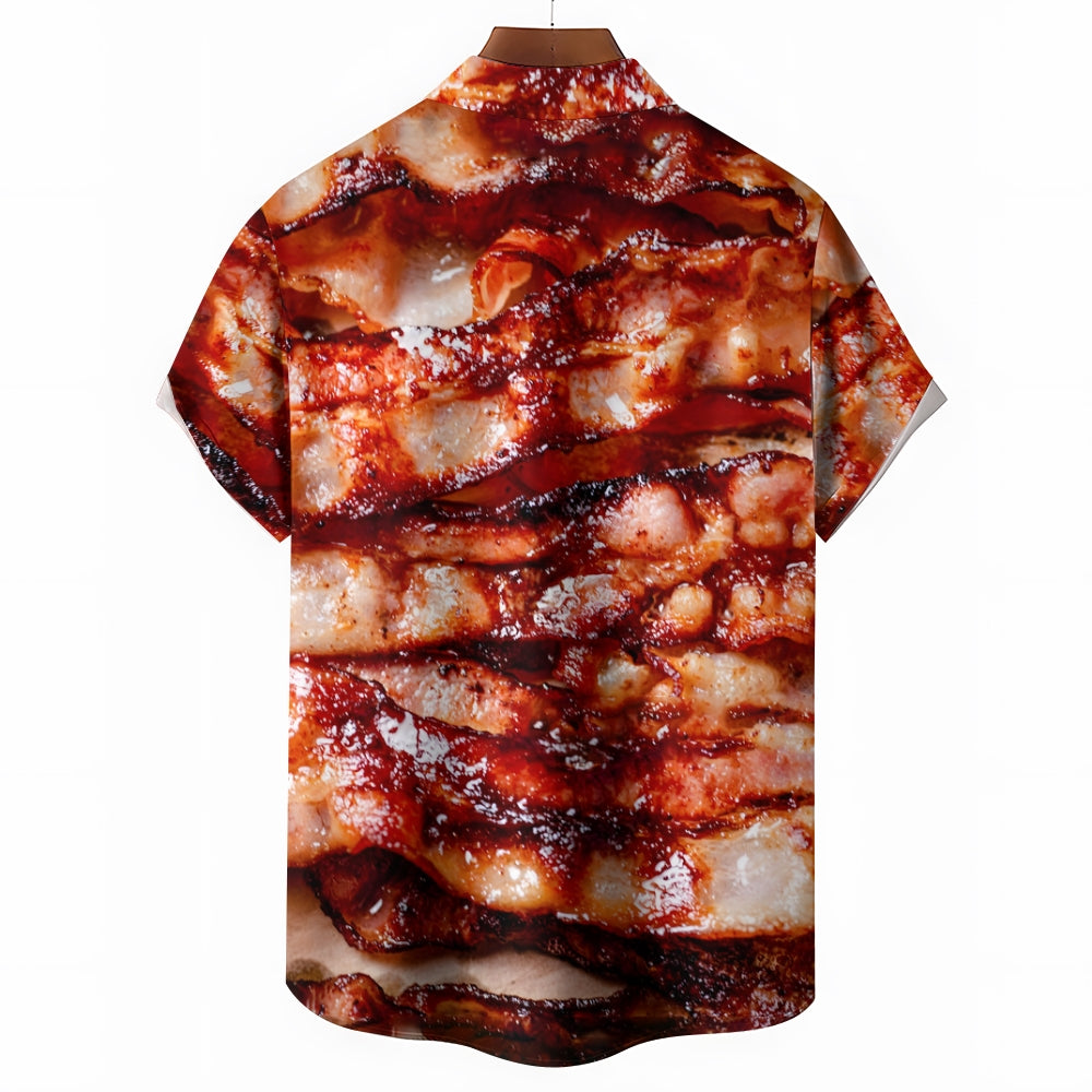 Delicious Bacon Printed Casual Oversized Short Sleeve Shirt 2407002319