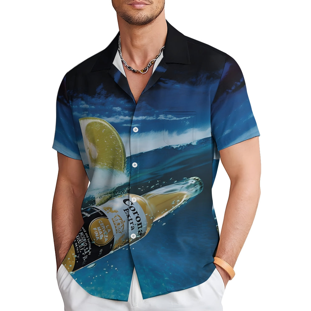 Beer Surf Print Casual Oversized Short Sleeve Shirt 2406003489