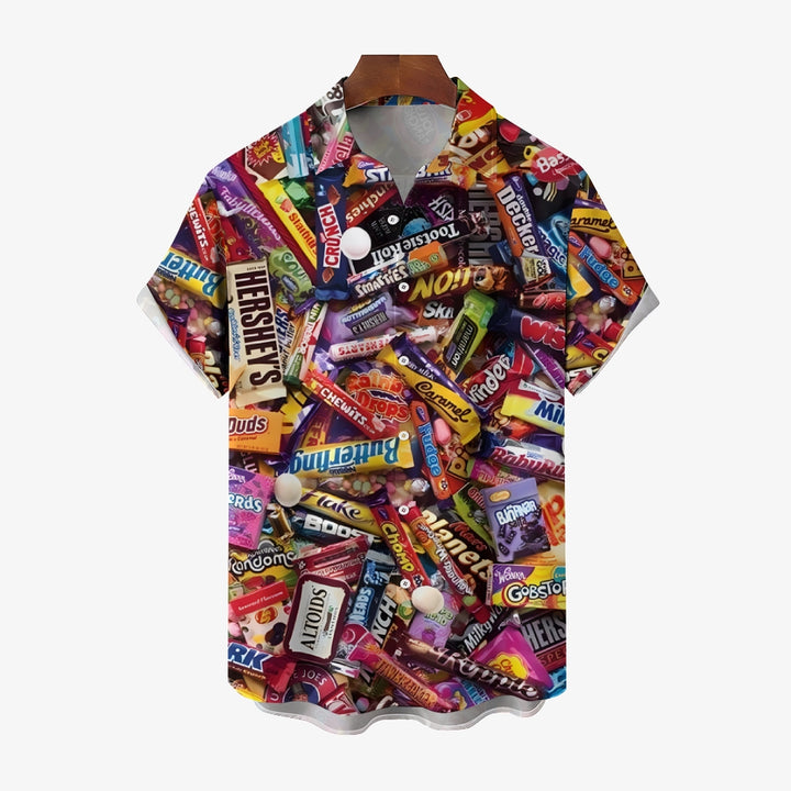 Snack Candy Print Casual Oversized Short Sleeve Shirt 2407003347