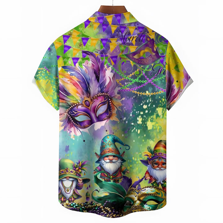 Mardi Gras Mask Dwarf Print Casual Short Sleeve Shirt 2412004173