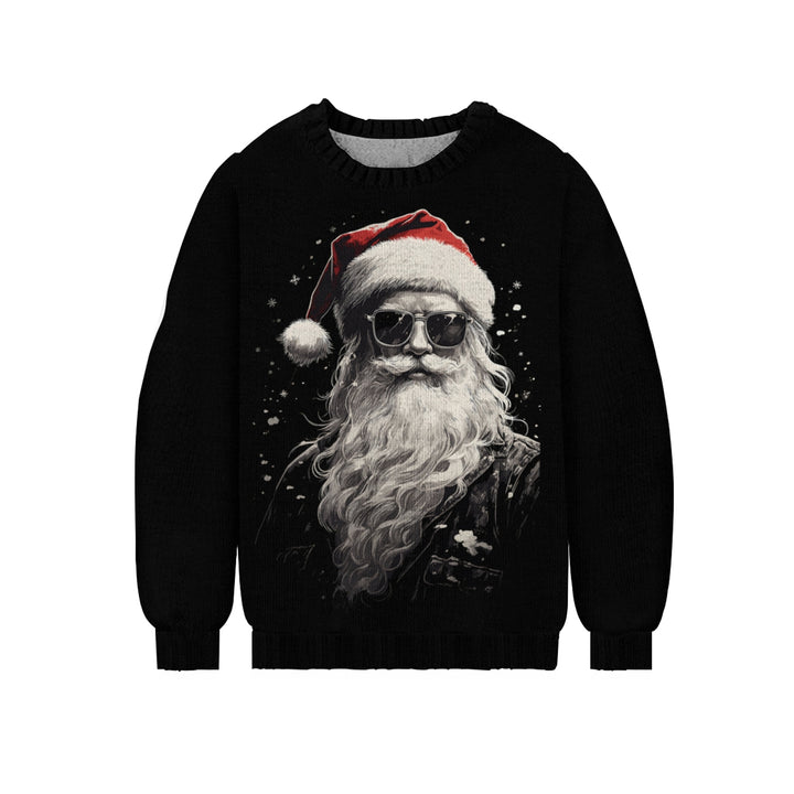 Punk Snowflake Santa Christmas Print Casual Knitted Crewneck Sweater 2411010357