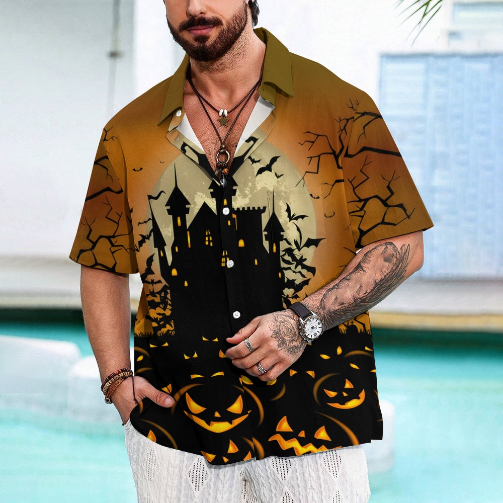 Halloween Castle Casual Short Sleeve Shirt 2408004030