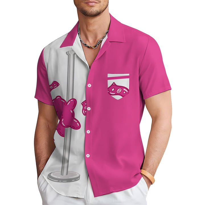 Pole Dancing Pink Bear Print Casual Short Sleeve Shirt 2405001040