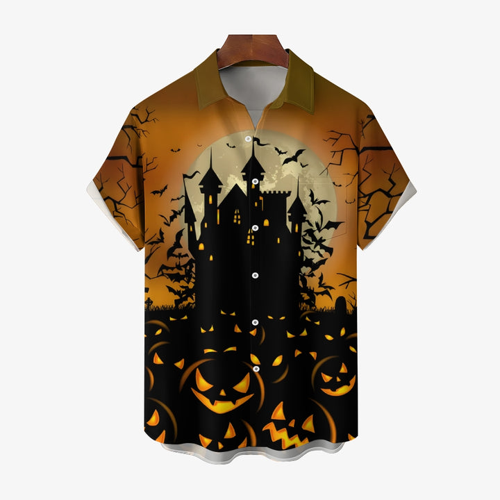 Halloween Castle Casual Short Sleeve Shirt 2408004030