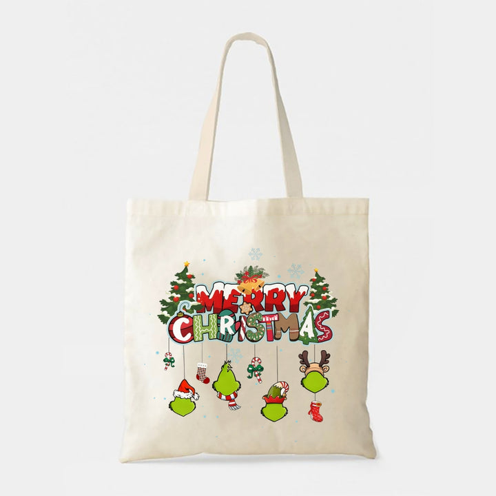 Cartoon Christmas Letter Pattern Printed Casual Tote Bag