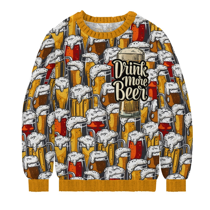 Men's Beer Print Casual Knit Crew Neck Sweater 2411010494