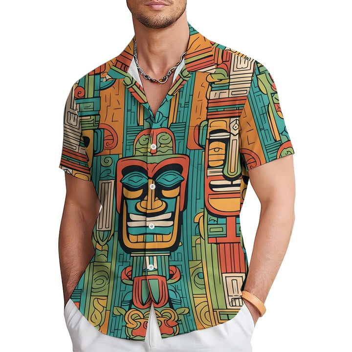 Men's Tiki Art Print Casual Short-Sleeved Shirt 2410005816