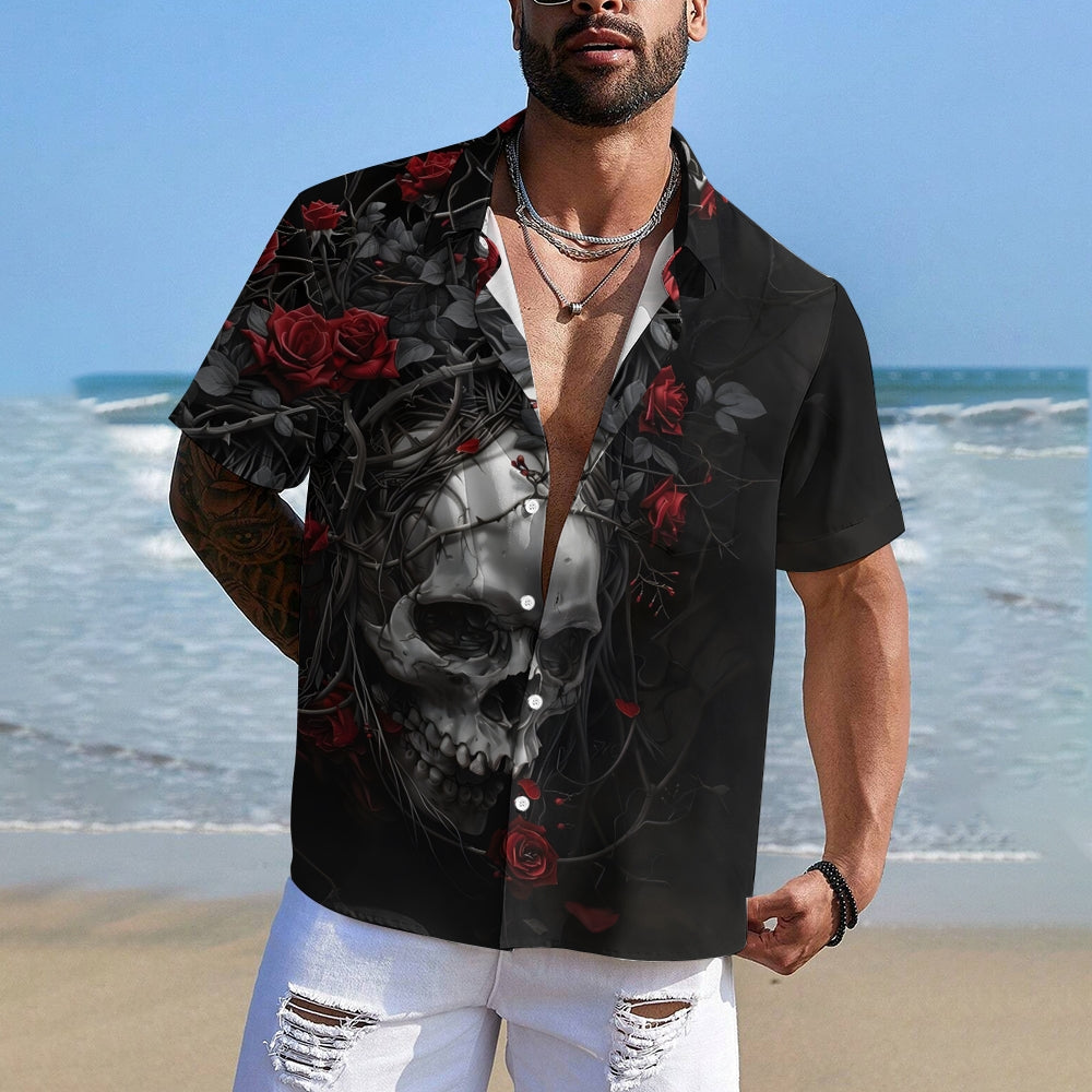 Skull and Roses Hawaiian Short Sleeve Shirt 2412008540