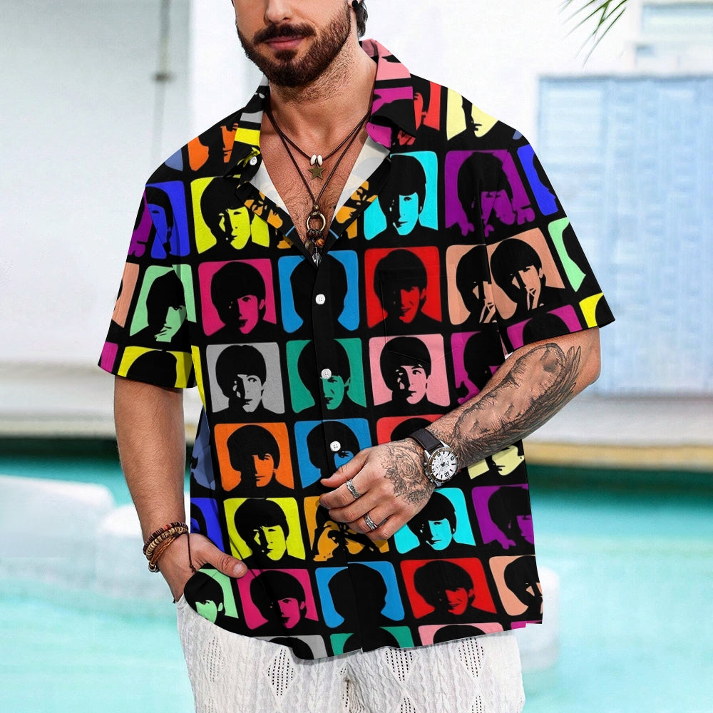 Famous Rock Band Print Short Sleeve Shirt 2409007946